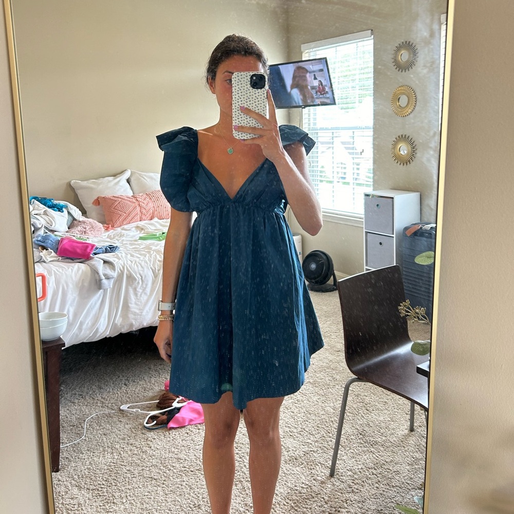 The Pants Store Blue Puff Sleeve Dress